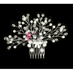 Accesoriu elegant pentru decor par AP015BB Argintiu cu cristale si perle - HandMade
